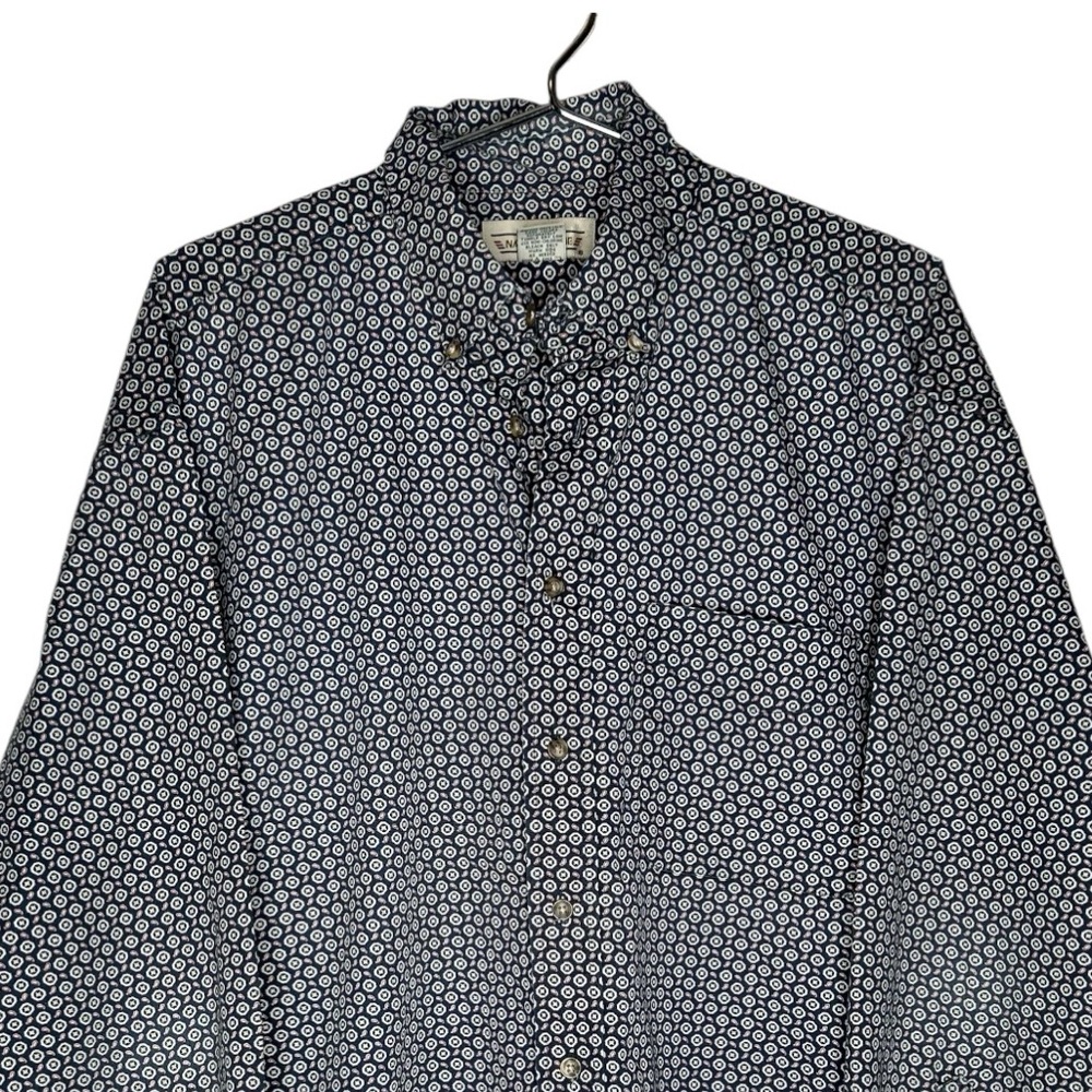 Vintage Natural Issue Button Down Men’s Size Large Blue White Geometric Print